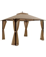 12 x 10 Feet Outdoor Double Top Patio Gazebo with Netting