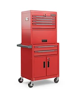 3-in-1 6-Drawer Rolling Tool Chest Storage Cabinet with Universal Wheels and Hooks