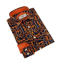 Elie Balleh Little Boys Navy Black Geometric Slim Fit Shirt