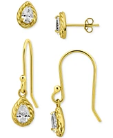 Giani Bernini 2-Pc. Set Cubic Zirconia Pear-Shaped Stud & Drop Earrings 18k Yellow Gold over Sterling Silver, Exclusively at Macy's