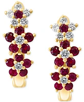 Lali Jewels Ruby (1/3 ct. t.w.) & Diamond (1/8 ct. t.w.) Extra-Small Hoop Earrings in 14k Yellow Gold, 0.15"