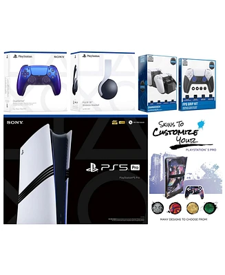 Sony Playstation 5 Pro Bundle with White Pulse Headset, Extra Volcanic Red Controller, Fps Grip Kit