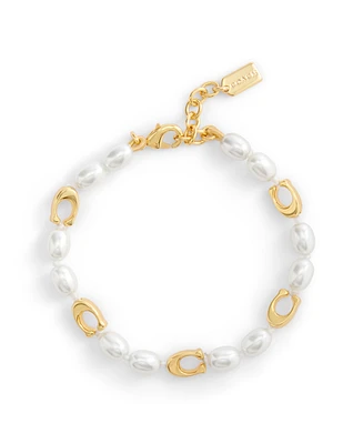 Coach Faux Cultivated Pearl Signature Heritage Strand Bracelet