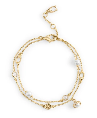 Coach Faux Stone Signature Heritage Cultivated Pearl Charm Double Strand Bracelet