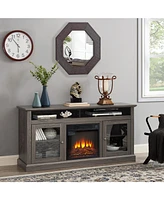 Modern Tv Media Stand Modern Entertainment Console with 18" Fireplace Insert for Tv Up to 65" with Open and Closed Storage Space, Dark Walnu