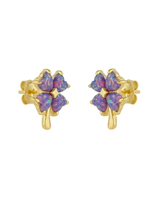Spero London Pink Purple Opal Four Leaves Clover Sterling Silver Stud Earrings