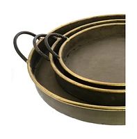 Versatile 3-Piece Round Tin Tray Set with Handles for All Settings
