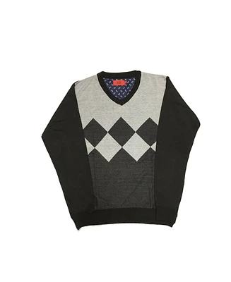 Elie Balleh Boys Black Crew Neck Argyle Sweater