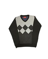 Elie Balleh Boys Black Crew Neck Argyle Sweater
