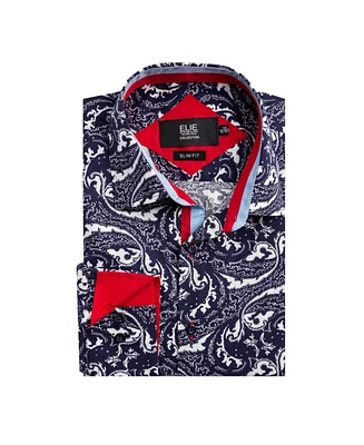 Elie Balleh Big Boys Navy Paisley Pattern Slim Fit Shirt