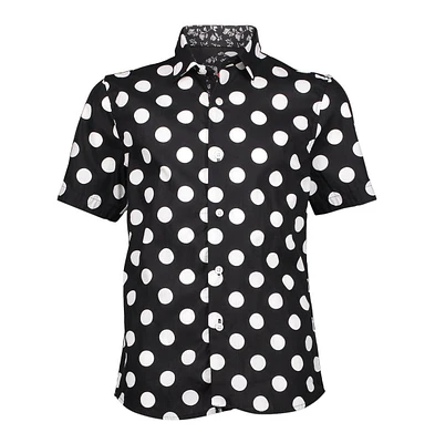 Elie Balleh Big Boys Black Short Sleeve Navy Polka Dot Slim Fit Shirt