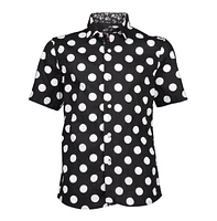 Elie Balleh Big Boys Black Short Sleeve Navy Polka Dot Slim Fit Shirt