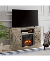 American retro Farmhouse Classic Media Tv Stand Antique Entertainment Console with 18" Electric Fireplace Insert for Tv up to 50" with Open and Closed