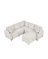 84.7" Convertible Sectional Sofa Bed with Ottoman
