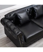 85.8" Chesterfield Sofa - Tufted Faux Leather - Black