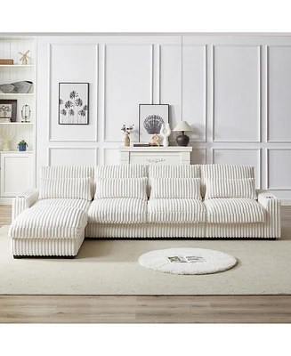 126" Corduroy L-Shaped Sofa w/ Cup Holder, Usb