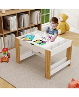 Kids 2 in 1 Play Table with 7 Storage Compartments,Compatible with Lego Building Block,Modern Activity Learning Table Game Furniture-White