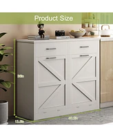 White Tilt Out Trash Cabinet with 2 drawer, Quick Installation and Deodorising Function, Wooden Freestanding Trash Can Cabinet Holds Up to 2x10 Gallon