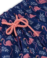 Sunset and Vines Men's Flamingo-Pattern Woven Swim Trunks
