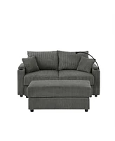 Modern Sofa, Storage & Ottoman, Comfy Grey Couch w/ Cup Holders & Chargers