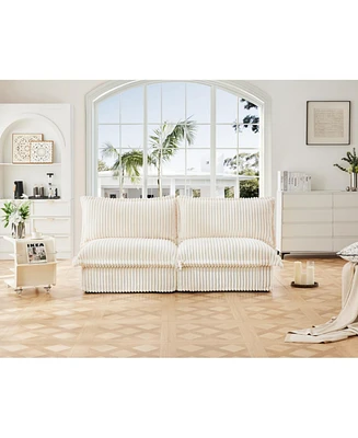 Slipcovered Armless 2-Seater Convertible Sofa with Pillows