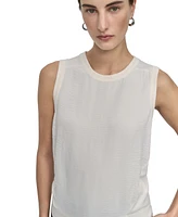 Dkny Petite Mixed-Media Sleeveless Crewneck Top