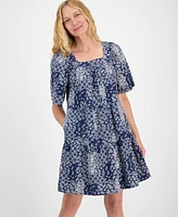 Style & Co Petite Square-Neck Cotton Tiered Dress, Exclusively at Macy's