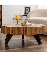35.4 "Round Retro Coffee Table, Coffee Table Suitable For Coffee and Home Decor, Natural