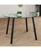47.2" Modern Round Glass Dining Table with Black Legs