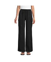 Lands' End Women's Linen High Rise Elastic Back Wide Leg Cargo Pants