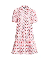 Lands' End Women's Elbow Sleeve Eyelet Knee Length Shirt Dress