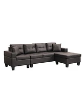 Modern Chaise Sectional Set with Cup Holder, 4-Seater (Chocolate Brown)