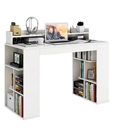 Office Computer Desk with Dual 3 Tier Bookshelf and Monitor Shelf