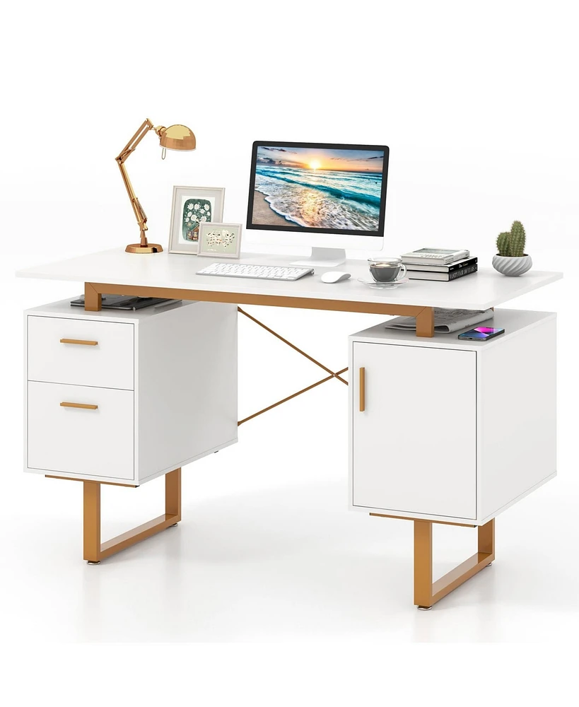 51 Inch Computer Desk with Floating Desktop and Dual Drawers