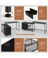 L-shaped Computer Desk with Power Outlet for Working Studying Gaming