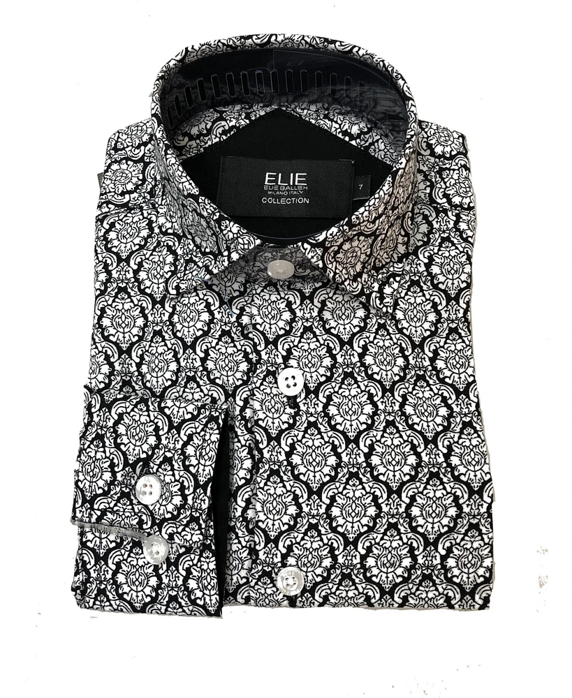 Elie Balleh Little Boys Black Printed Short Sleeve Button-Down Slim Fit Shirt