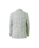 Elie Balleh Boys White Plaid Boucle Slim Fit Jacket