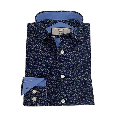 Elie Balleh Big Boys Blue Short Sleeve Navy Paisley Slim Fit Shirt