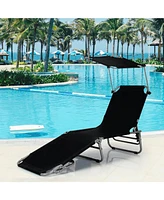 Gymax Set of 2 Foldable Lounge Chair Adjustable Outdoor Beach Patio Recliner W/ Sun Shade