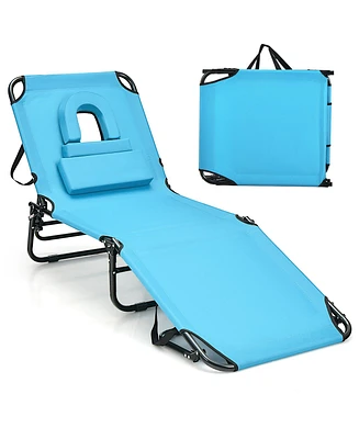 Gymax Folding Chaise Lounge Chair Bed Adjustable Patio Beach Camping Recliner