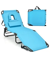 Gymax Folding Chaise Lounge Chair Bed Adjustable Patio Beach Camping Recliner