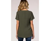 Pinkblush Maternity Light Olive Button Tie Front Top