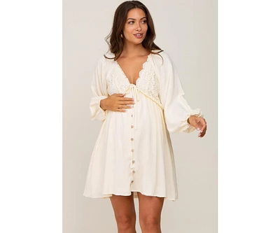 Pinkblush Maternity Beige Crochet Lace Button Front Dress