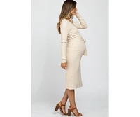 Pinkblush Maternity Beige Tie Front Sweater Midi Dress