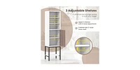 57 Inch Bathroom Tall Cabinet with 1 Door and 4 Shelves Narrow Storage Unit with Adjustable Shelves