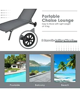 Gymax Outdoor Chaise Lounge Chair Adjustable Patio Recliner w/ Wheels