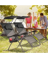 Gymax Folding Recliner Zero Gravity Lounge Chair W/ Shade Canopy Cup Holder