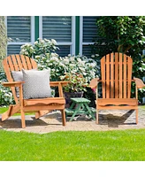 Gymax 2 Pcs Eucalyptus Adirondack Chair Foldable Outdoor Wood Lounger Chair