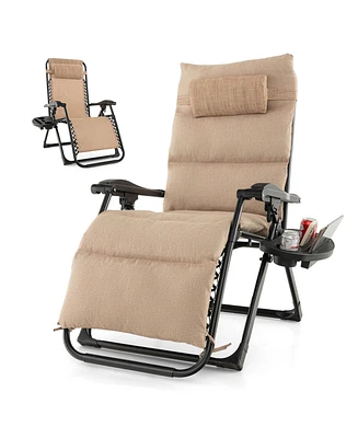 Gymax Zero Gravity Chair Folding Recliner Lounge w/ Cushion Cup Holder