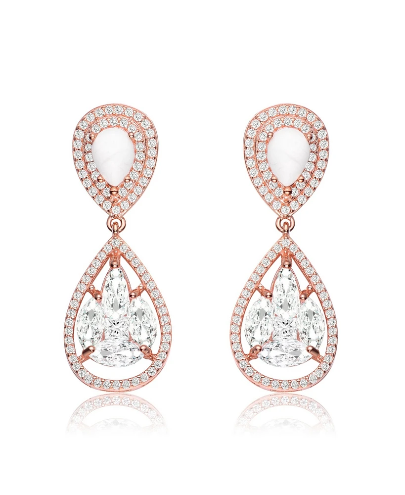 18K Rose Gold Plating with Clear Cubic Zirconia & HowLite Formal Drop Earrings